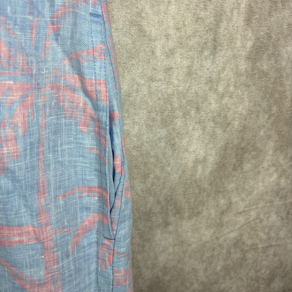 Tommy Bahama Dress Womens XL Blue Pink Palm Tree Linen Shift Ruffle Neck Resort - Picture 4 of 9